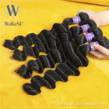 wekesi hair cuticle aligned intact virgin raw human hair loose deep wave with closure 4 bundles,brazilian human hair extensions